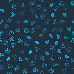 Set Monitor with dollar, Cloud upload, NFC Payment and Download on seamless pattern. Vector