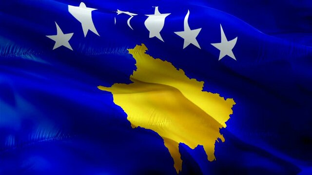 Kosovar flag. 3d Kosovo sign waving video. Flag of Kosovo holiday seamless loop animation. Kosovar flag silk HD resolution Background. Kosovo flag Closeup 1080p HD video for Independence Day,Victory d