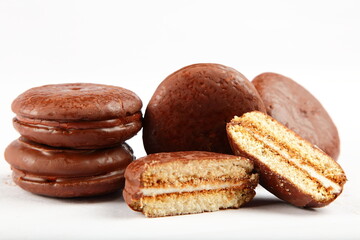 Homemade chocolate cake stuffed with marshmallow  filling.