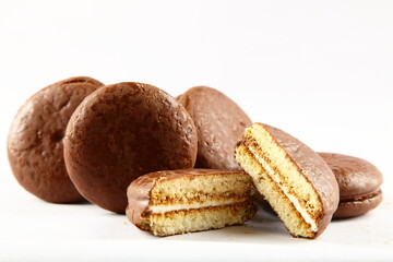 Homemade chocolate cake stuffed with marshmallow  filling.