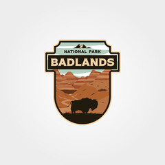 badlands national park logo vintage vector patch illustration design, travel badge design - obrazy, fototapety, plakaty