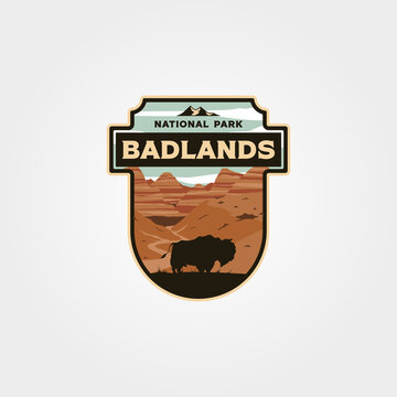 badlands national park logo vintage vector patch illustration design, travel badge design