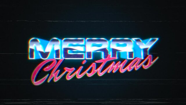 Merry Christmas with noise lines and retro grid, motion abstract holidays, futuristic and cyberpunk style background