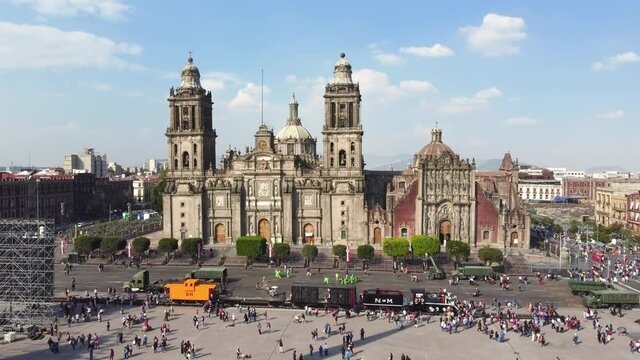 Mexico City: Aerial view of capital city of Mexico, Mexico City's main square Plaza de la Constitucion (El Z&oacute;calo) and Metropolitan Cathedral - landscape panorama of North America from above