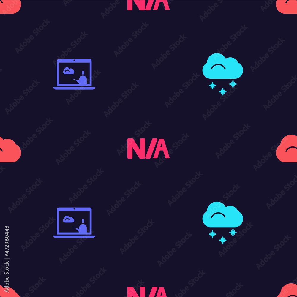 Aufkleber set cloud with snow, weather forecast, not applicable and on seamless pattern. vector