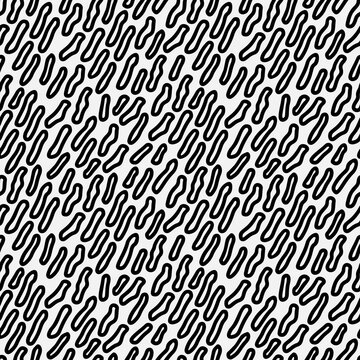 Abstract hand drawn seamless pattern with free form shape elements. Black and white texture.