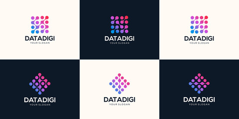 set of abstract digital technology logo design