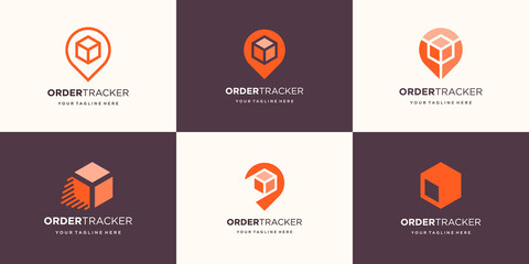 set of abstract box with pin location logo design.
