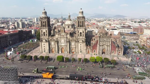 Mexico City: Aerial view of capital city of Mexico, Mexico City's main square Plaza de la Constitucion (El Z&oacute;calo) and Metropolitan Cathedral - landscape panorama of North America from above