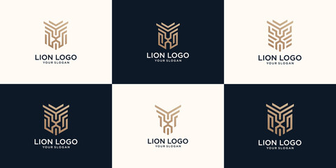 set of abstract Line art lion logo design