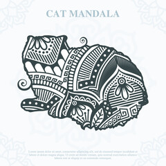 Cat Mandala. Vintage decorative elements. Oriental pattern, vector illustration.
