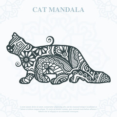 Cat Mandala. Vintage decorative elements. Oriental pattern, vector illustration.