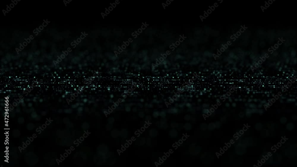 Poster Futuristic digital generated motion abstract matrix particles de-focus grid in cyber space digital loop background environment