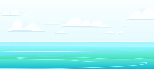 Fototapeta na wymiar Azure seascape. Skyline of the blue sea. Calm weather. Illustration in cartoon style. Vector.