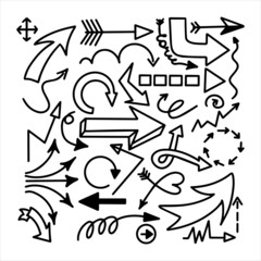 Doodle vector arrows set. Hand drawn business icons. Sketching illustration for school, presentation