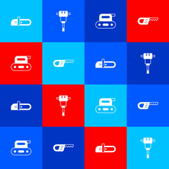 Set Chainsaw, Construction jackhammer, Electric planer tool and Reciprocating icon. Vector