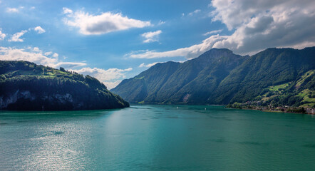 Naklejka premium View of Lugano lake in summer, Switzerland