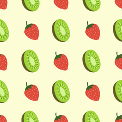 Hand drawn fruit seamless pattern of strawberry and kiwi 