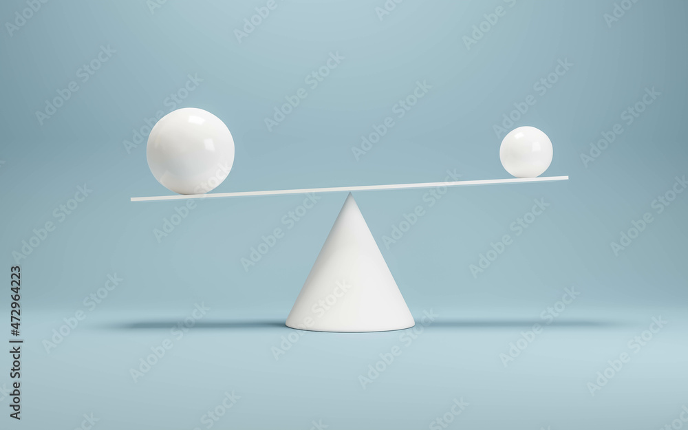 Poster abstract white weighing sclae with abstract geometric objects 3d render illustration