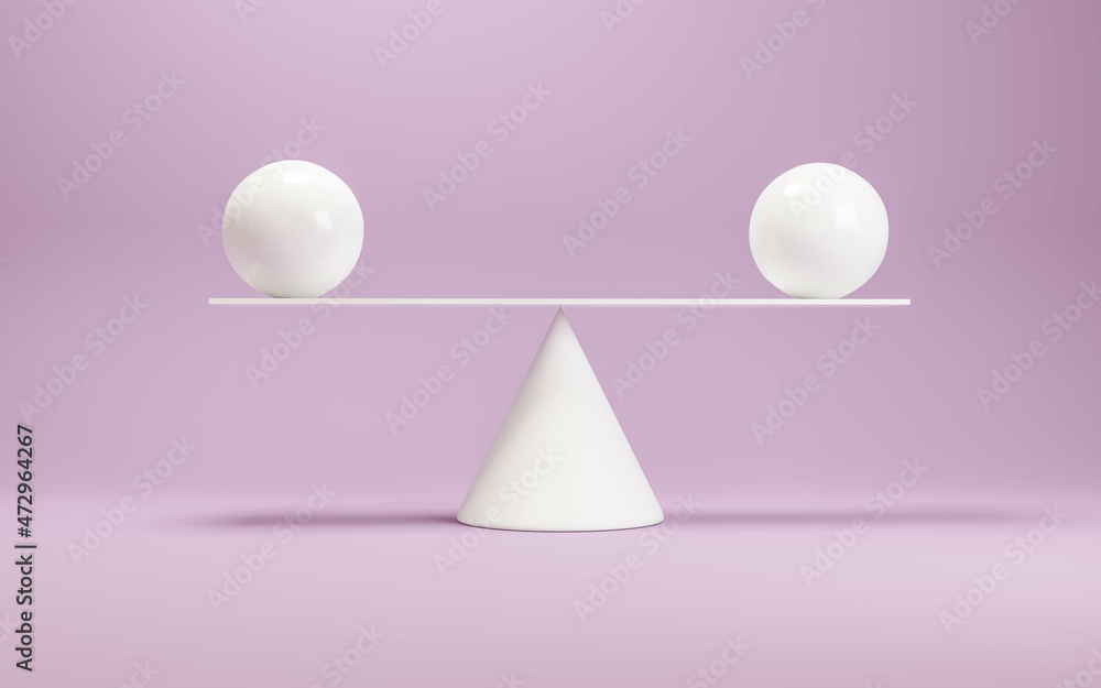 Poster abstract white weighing sclae with abstract geometric objects 3d render illustration