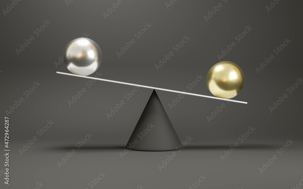 Poster abstract white weighing sclae with abstract geometric objects 3d render illustration