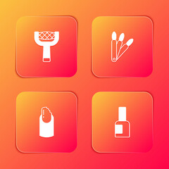 Set Nail file, False nails, Broken and Bottle of polish icon. Vector