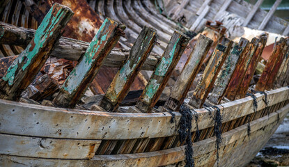 Épave de bateau de pêche en bois à Paimpol, Côtes-d'Armor, France