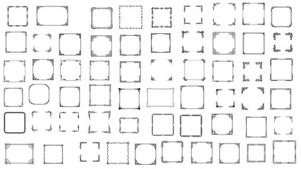 Big Set Black Simple Line Frame Collection Doodle Square Floral Frame Elements Vector Design Style Sketch Isolated Illustration For Banner