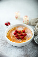 Homemade vanilla bake with raspberry