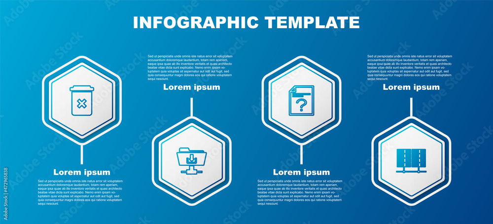 Poster set line trash can, ftp folder download, unknown document and server, data, web hosting. business in