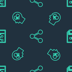 Set line Share, Head with heartbeat and file on seamless pattern. Vector
