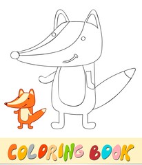 Coloring book or page for kids. Fox black and white  illustration