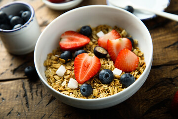 Homemade granola with berries and coconut