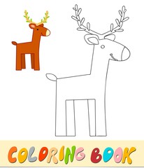 Coloring book or page for kids. Deer black and white  illustration