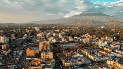 Aerial view of the Arusha city, Tanzania - obrazy, fototapety, plakaty