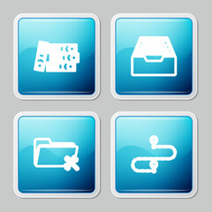 Set line Office folders, Drawer with documents, Folder service and Route location icon. Vector