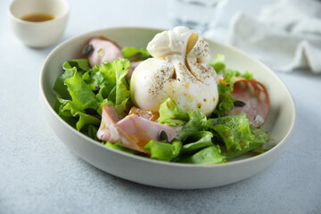 Green salad with mortadella and burrata cheese