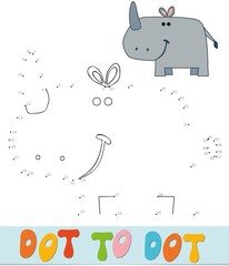 Dot to dot puzzle for children. Connect dots game. Rhino  illustration