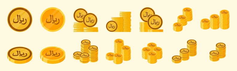 Saudi Riyal Coin Icon Set - obrazy, fototapety, plakaty