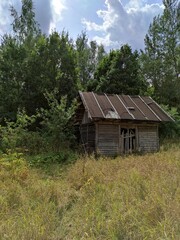 house, old, wood, rural, cabin, cottage, farm, building, grass, wooden, country, landscape, village, architecture, sky, hut, barn, home, abandoned, tree, nature, rustic, forest, green, countryside