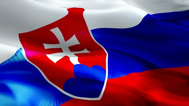 Slovakia flag video. National 3d Slovakian Flag Slow Motion video. Slovakia tourism Flag Blowing Close Up. Slovakian Flags Motion Loop HD resolution Background Closeup 1080p Full HD video flags waving