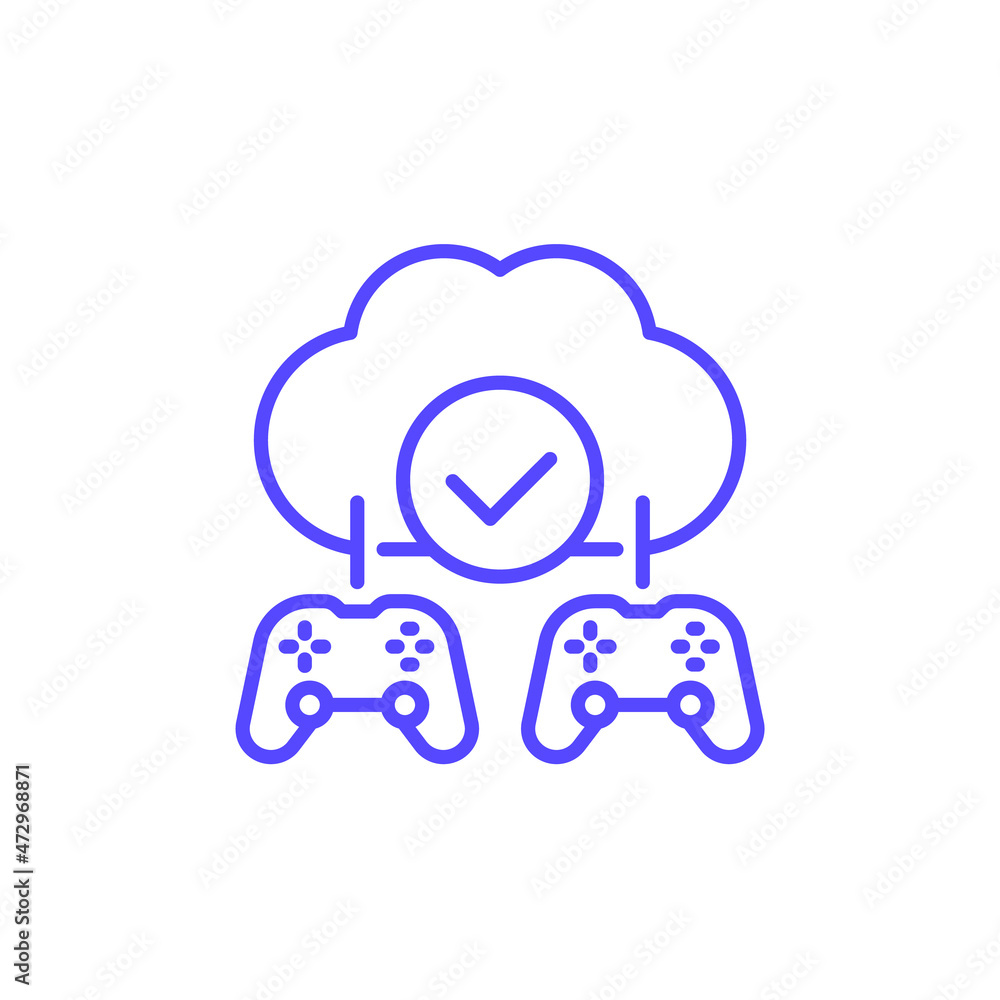 Poster Cloud gaming line icon with game controllers