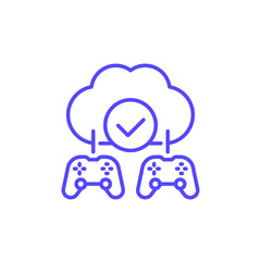 Cloud gaming line icon with game controllers