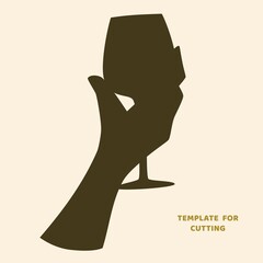 Template for laser cutting, wood carving, paper cut. Silhouettes for cutting. Man holding a wine glass  stencil.