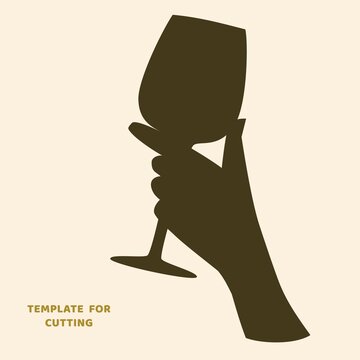 Template for laser cutting, wood carving, paper cut. Silhouettes for cutting. Woman holding a wine glass  stencil.