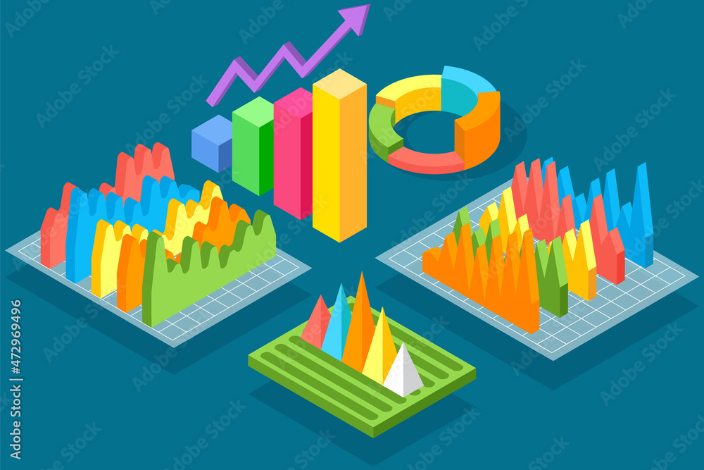 Poster visualize with business analytics. work with statistical data analysis, changing indicators. analyze