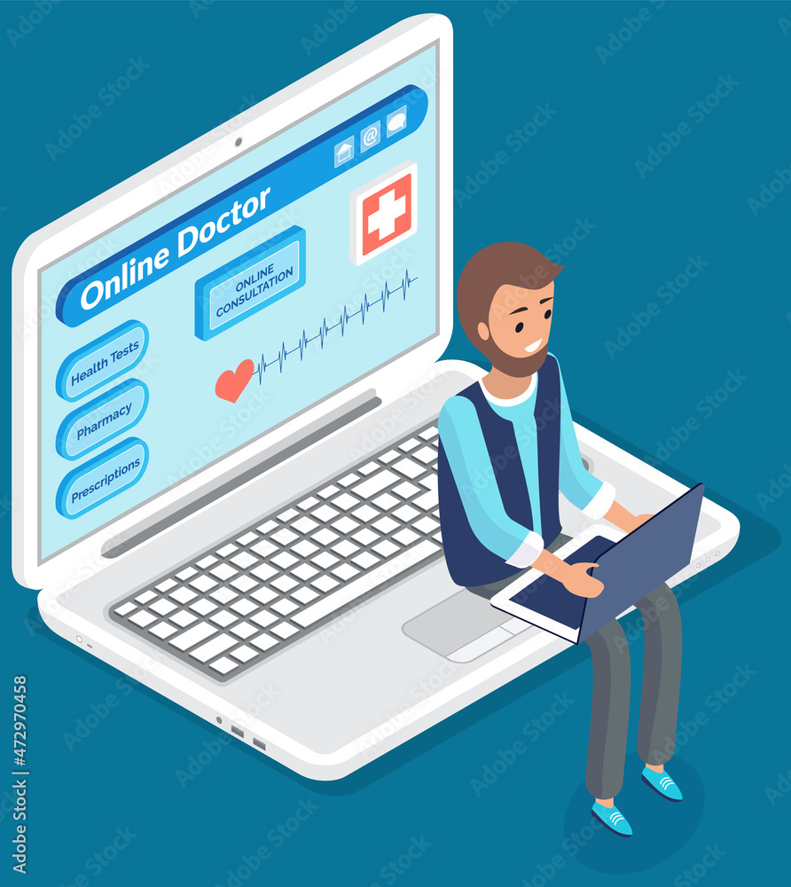 Poster online doctor. consultation with doctor using remote communication concept medical application on co
