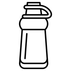 Thermos with a hinged lid mug. Thermal vessels for transferring hot cold food and drink. Thermos for camping, tourism, travel, sports.Vector icon, outline, isolated