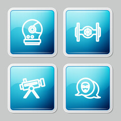 Set line Astronaut helmet, Cosmic ship, Telescope and Alien icon. Vector