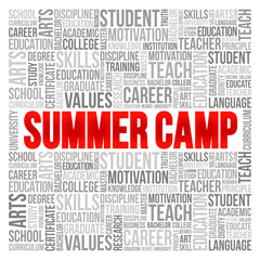 Summer Camp word cloud collage, education concept background